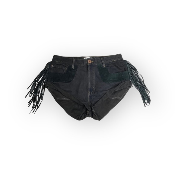 VHTF: One Teaspoon ☻︎ OOAK Vintage Western Suede Fringe Bandits Shorts ☻︎ Black - Picture 6 of 17
